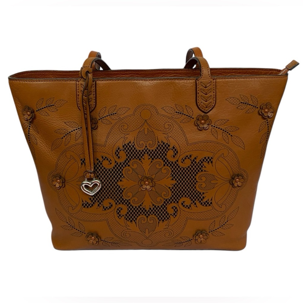 BRIGHTON BROWN Floral Tooled Leather Shoulder BAG. BEAUTIFUL!